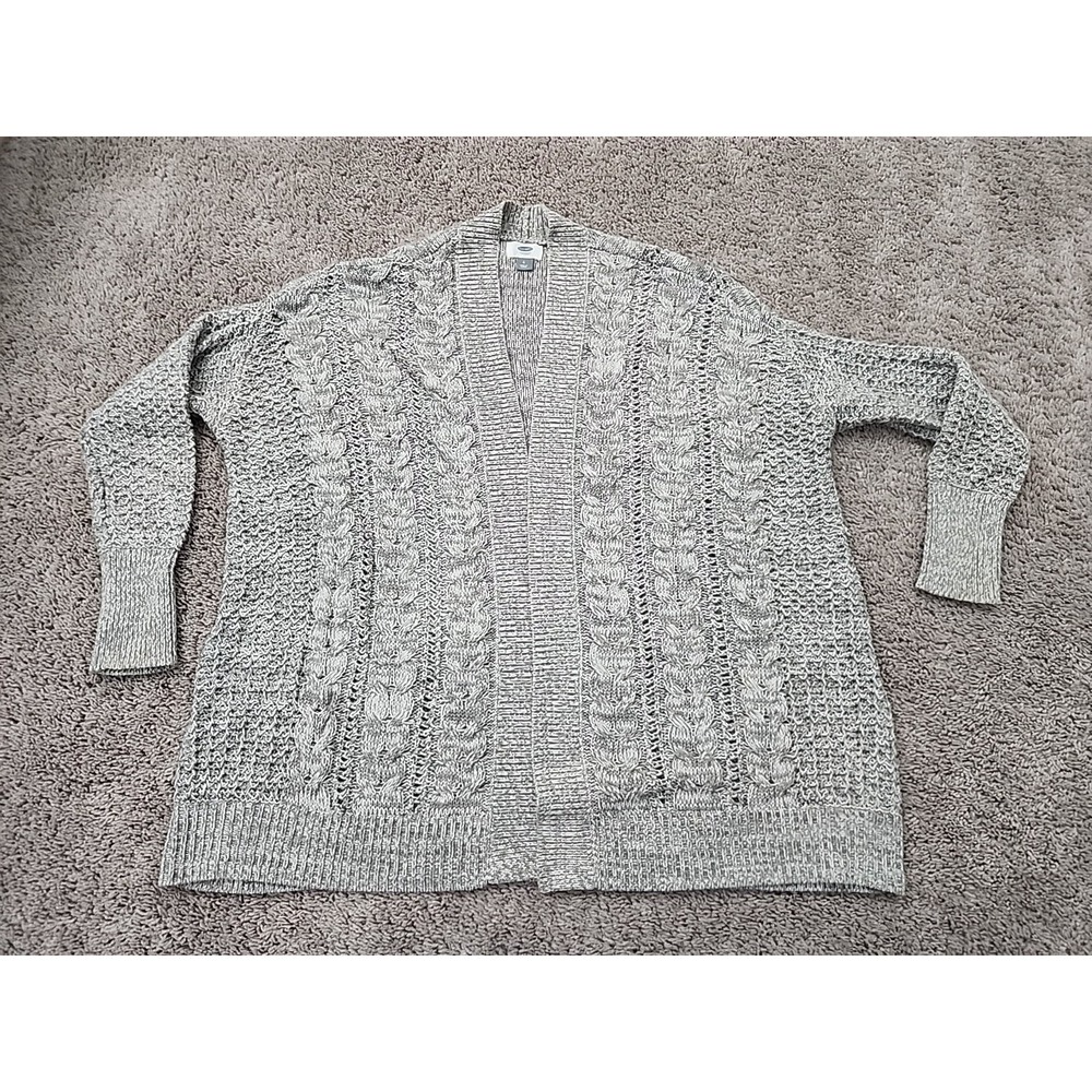 Old Navy Cardigan Womens Large Cable Knit Open Front Relaxed Marled Sweater